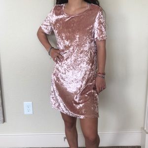 pink velvet knee length dress